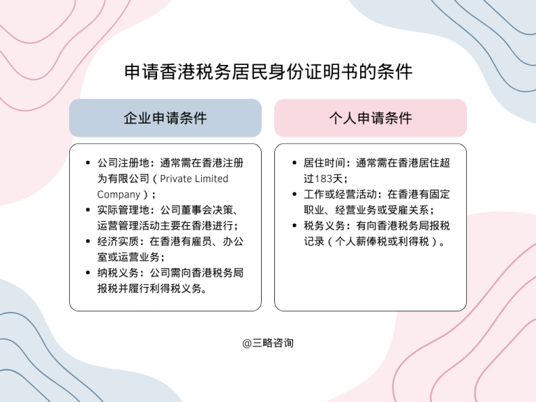 申请香港税务居民身份证明书的条件